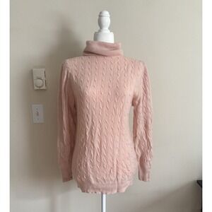 Vintage Lord and Taylor CASHMERE Cable Knit Turtleneck Sweater Pink Preppy Cute